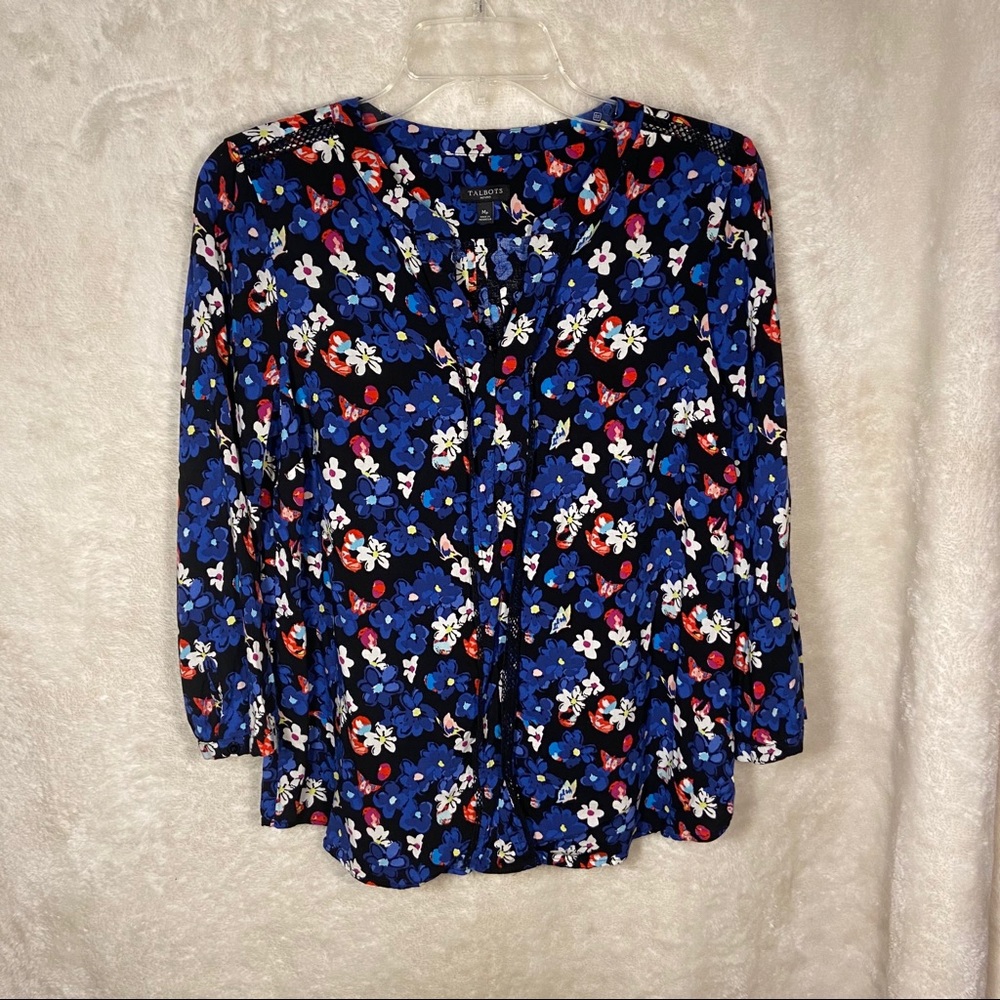 Talbots Black & Blue floral top
